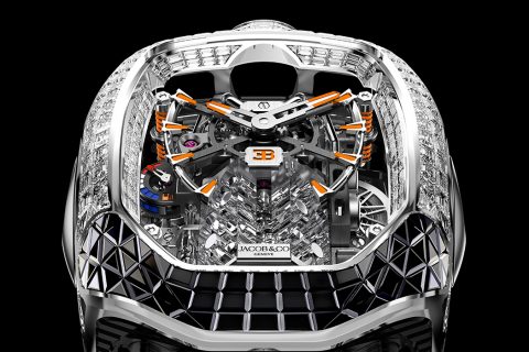 Jacob & Co. Bugatti Chiron Tourbillon Baguette Black and Orange Sapphires