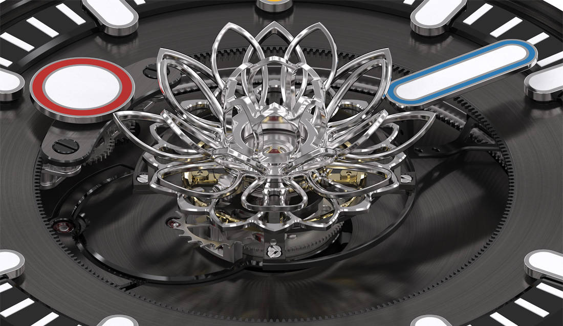 Détails du Tourbillon Lotus par le designer Alain Silberstein