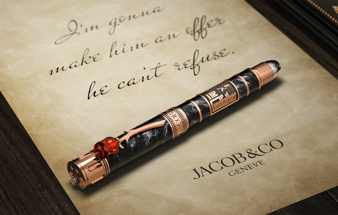 Le stylo plume rouge et le roller gris anthracite de Jacob & Co., deux nouveaux rebondissements dans la légende du Parrain