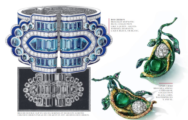 BOUCHERONBRACELET HYPNOTIC BLUE, COLLECTION LIKE A QUEEN CINDY CHAO BROCHES SPRING CARDAMOM, COLLECTION BLACK LABEL